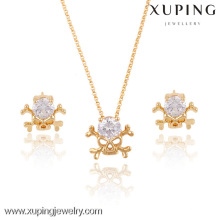 63630-Xuping Fashion Jewelry Skull Jewelry Set Gold Models Diamond Skull Wedding Set